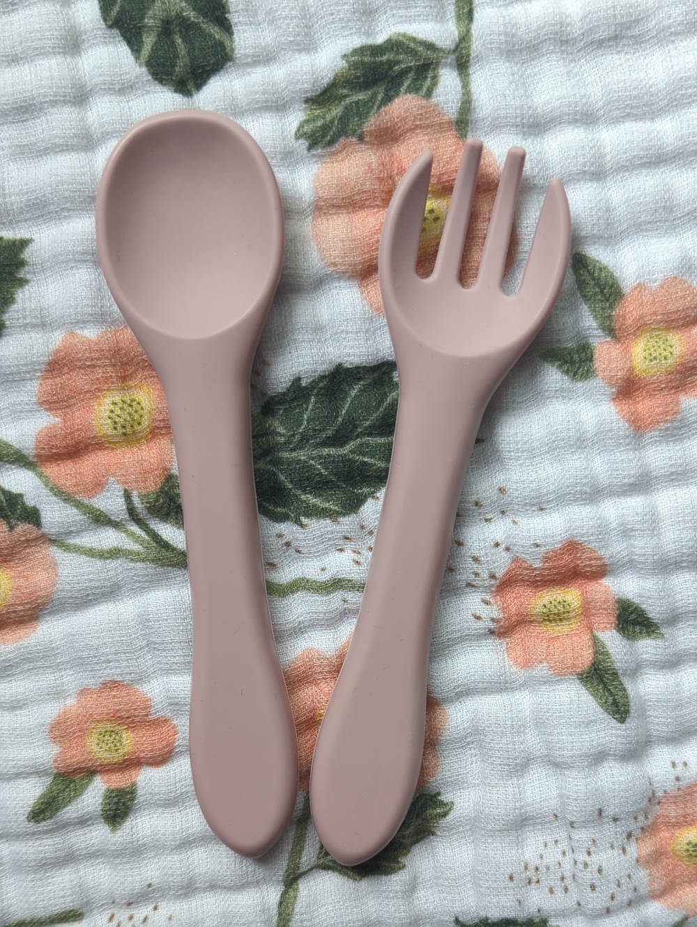 Silicone Baby Spoon and Fork Set - Dusty Pink